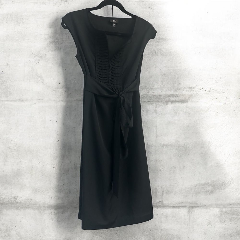 Mossimo Black Short Sleeve Tie Waist Midi Office Dress Size XSmall